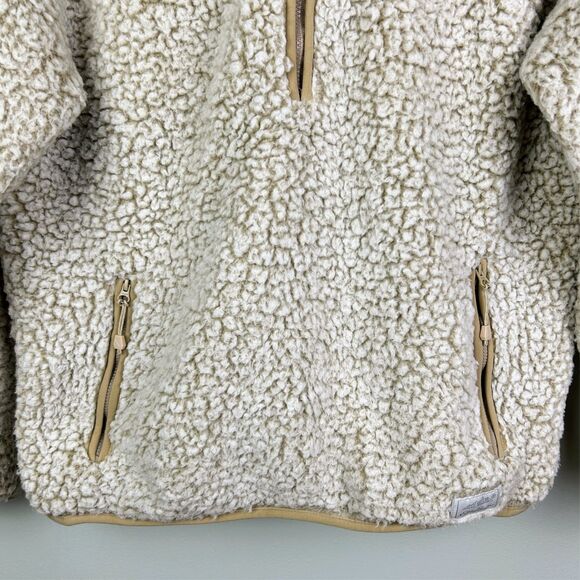 Eddie Bauer Quarter Zip Blue Sherpa Fleece Pullover Hoodie Sweatshirt Beige M - Picture 3 of 9